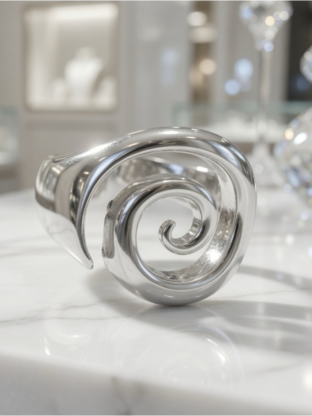 Silver plated Spiral Statement Ring - Silver sz 7